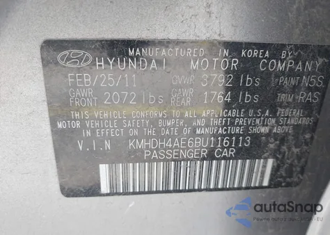 2011 Hyundai Elantra Limited (Ulsan Plant) from USA, damaged, VIN KMHDH4AE6BU116113
